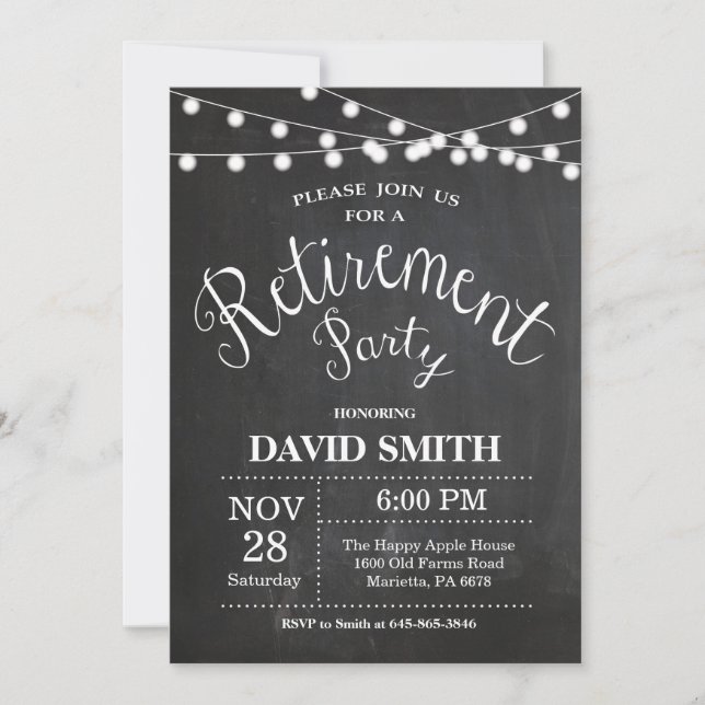 Rustic Retirement Party Invitation Card Chalkboard (Front)