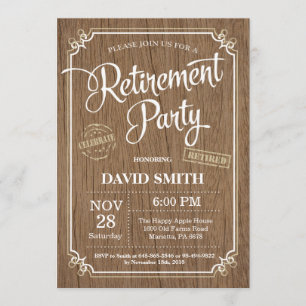 Rustic Retirement Party Invitation Card Wood
