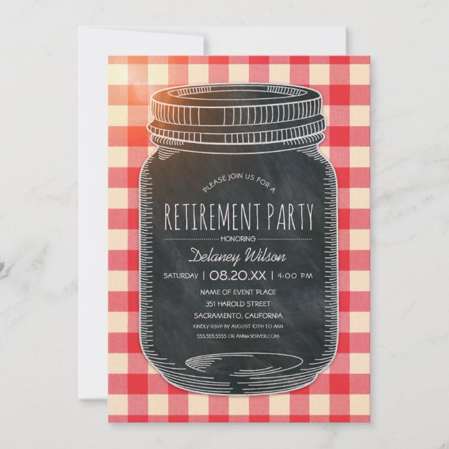 Rustic Retirement Party Picnic Mason Jar Invitation (Front)