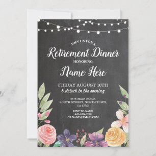 Rustic Retirement Party Retire Chalk Floral Invite