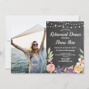 Rustic Retirement Party Retire Chalk Floral Photo Invitation