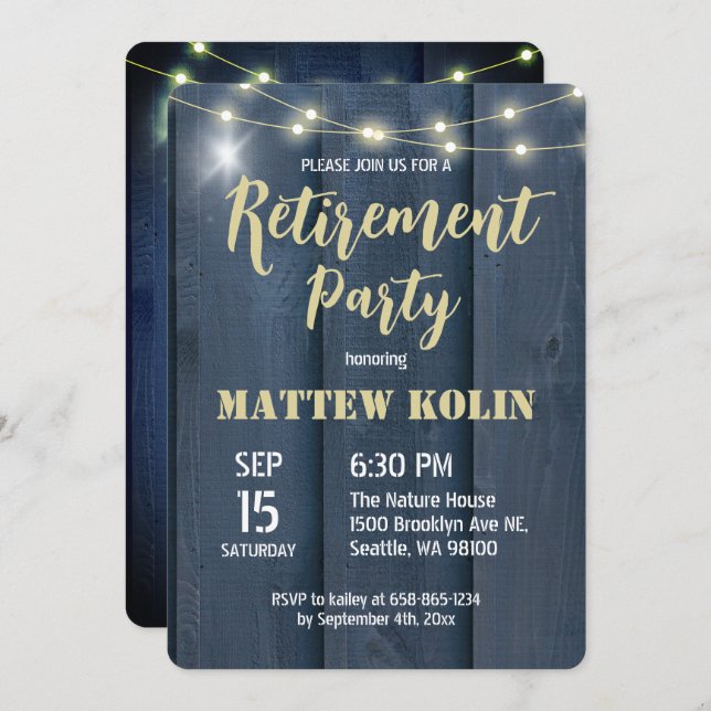 Rustic Retirement Party Vintage Cards Invitations  (Front/Back)