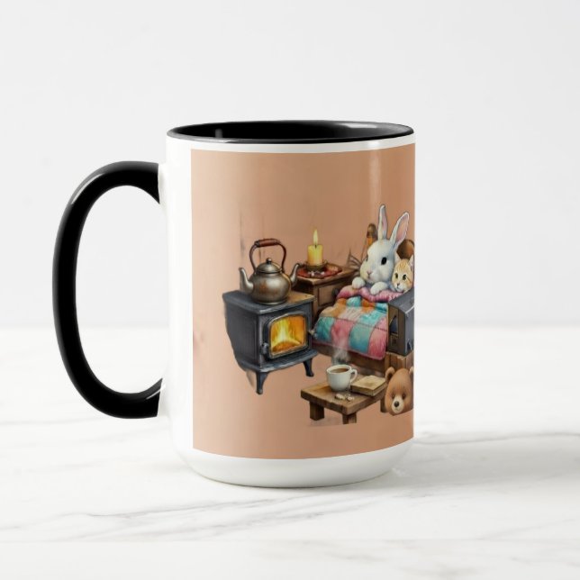 "Rustic Retreat: Hand-Painted Style Animal Coffee  Mug (Left)