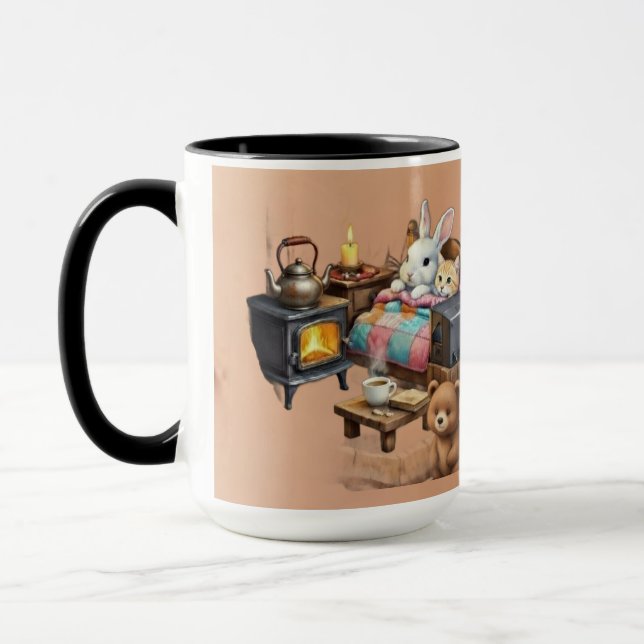 "Rustic Retreat: Hand-Painted Style Animal Coffee  Mug (Left)