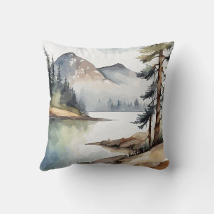  Rustic Retreat Mountain Watercolor Themed Cushion