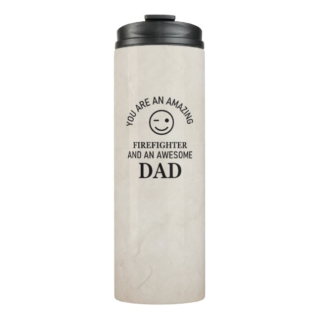 Rustic Retro Beige Marble Pattern Firefighter Dad Thermal Tumbler (Front)