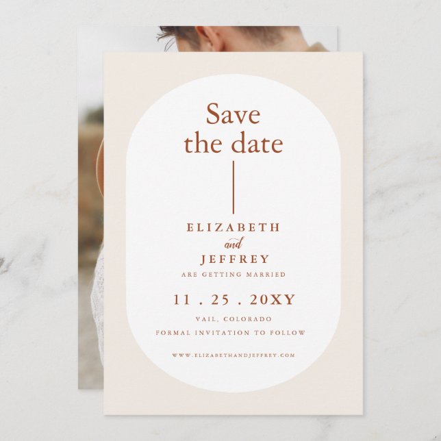 Rustic Retro Boho Rust Terracotta Save The Date Announcement (Front/Back)