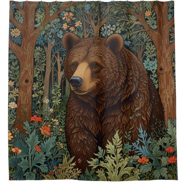 Rustic retro brown bear shower curtain (Front)