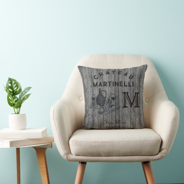 Rustic  Retro Chateau Wine Barrel Monogram  Cushion (Chair)