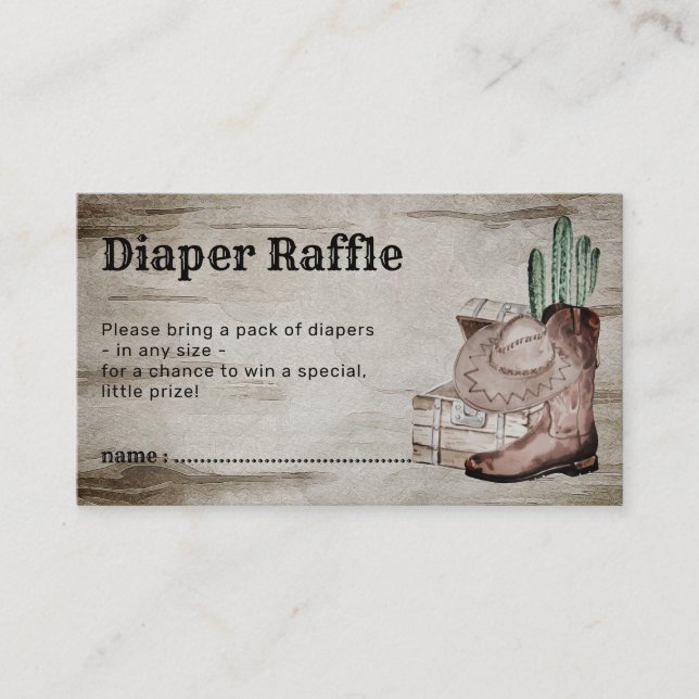 Rustic Retro Diaper Raffle Baby Cowboy Enclosure Card (Front)