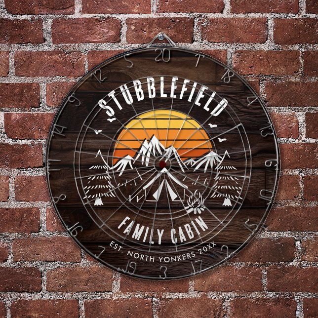 Rustic Retro Family Name Wood Look Custom Dartboard (Rustic Family Custom Games Room Wood Look Dartboard)