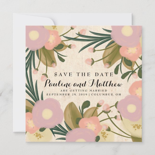 Rustic Retro Floral Canvas Photo Save the Date (Front)
