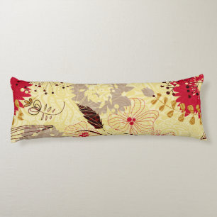 Rustic Retro Floral Pattern Beige And Red Body Cushion