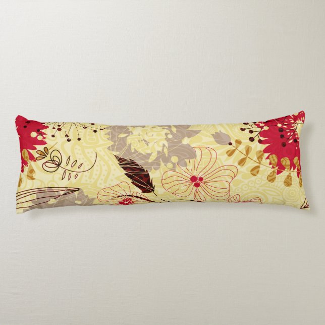 Rustic Retro Floral Pattern Beige And Red Body Cushion (Back)