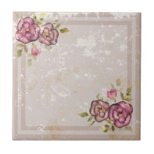 Rustic retro grunge beige texture flowers roses fl ceramic tile
