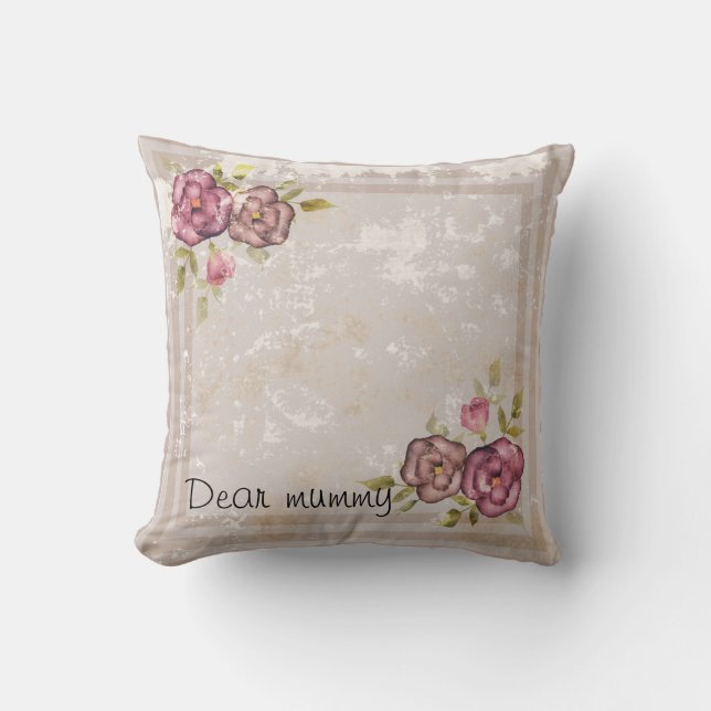 Rustic retro grunge beige texture flowers roses fl cushion (Front)