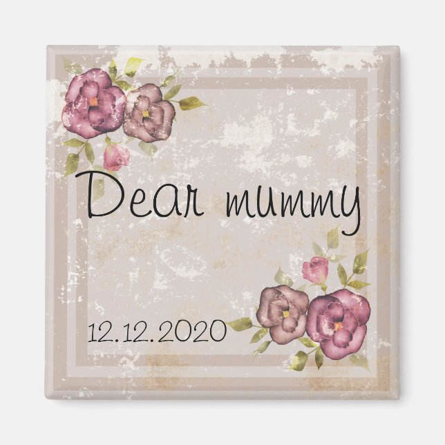 Rustic retro grunge beige texture flowers roses fl magnet (Front)