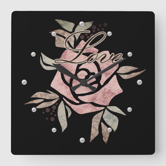 Rustic retro grunge beige texture flowers roses fl square wall clock (Front)
