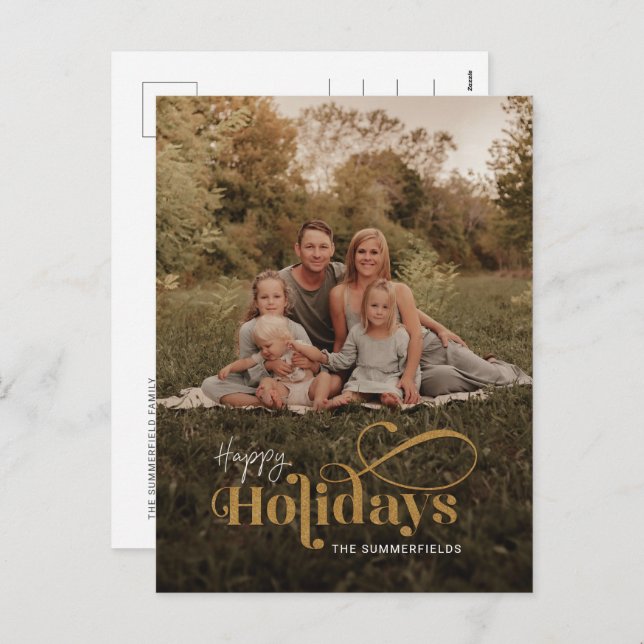 Rustic Retro Happy Holidays Calligraphy Photo Holiday Postcard (Front/Back)