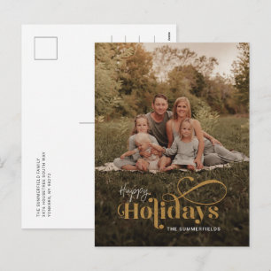Rustic Retro Happy Holidays Calligraphy Photo Holiday Postcard
