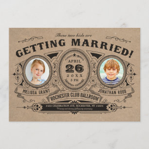 Rustic Retro Kids Photo Wedding Invitations Kraft