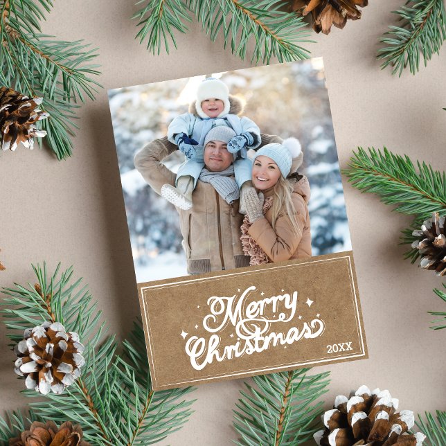 Rustic Retro Merry Christmas Typography Photo Holiday Card (Creator Uploaded)