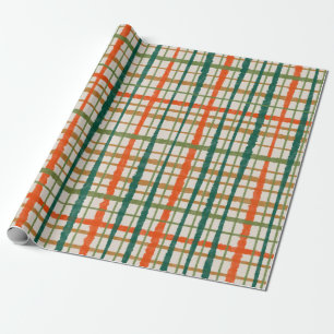 Rustic Retro Painted Christmas Plaid Pattern Wrapping Paper
