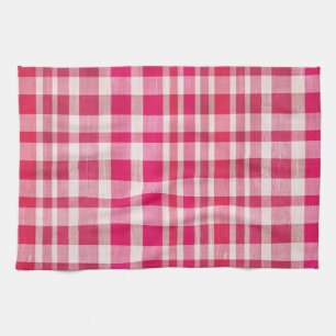 Rustic Retro Pink Textured Plaid  Tea Towel