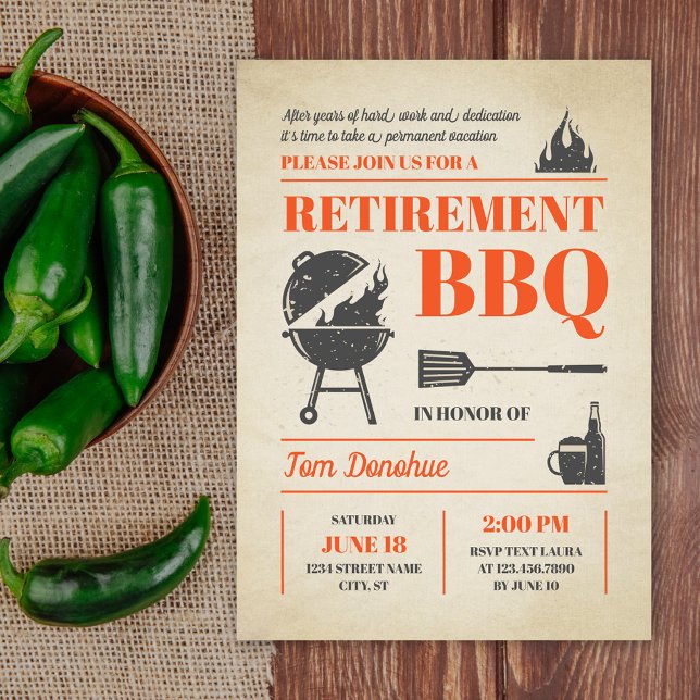 Rustic Retro Retirement BBQ Invitation (Creator Uploaded)