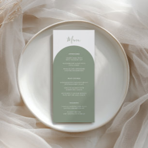 Rustic Retro Sage Green Arch Boho Wedding Dinner Menu