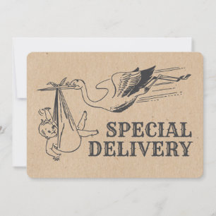 Rustic Retro Style Stork Baby Shower Invitation