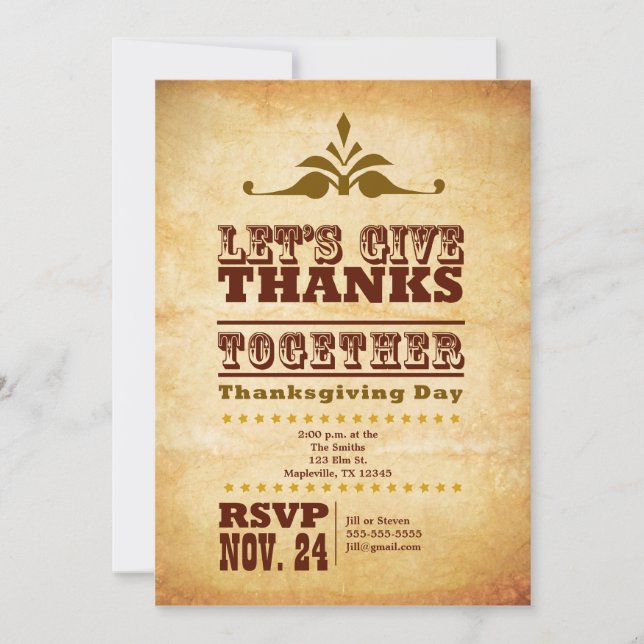 Rustic Retro Thanksgiving Invitation (Front)