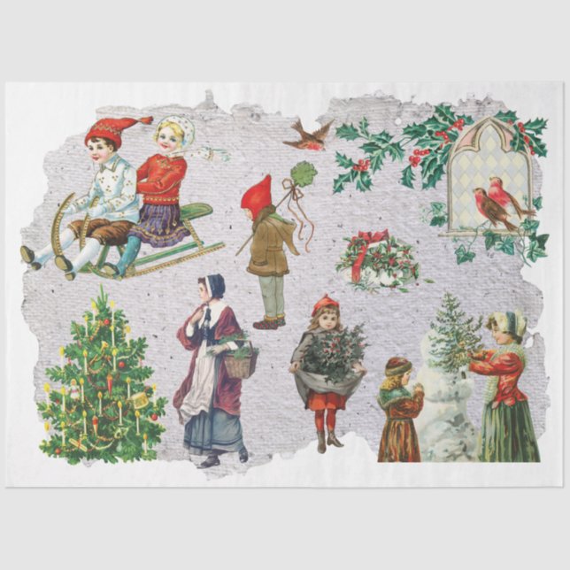 Rustic Retro Vintage Christmas Winter Holiday  Tissue Paper (Front)