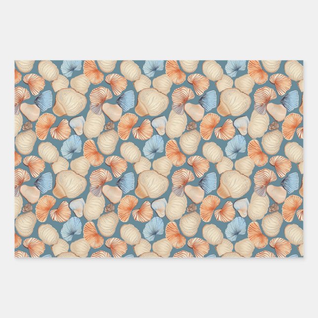 Rustic Retro Vintage Seashell Pattern Wrapping Paper Sheet (Front)