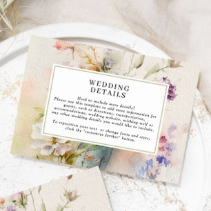 Rustic Retro Watercolor Wildflower Wedding Details Enclosure Card