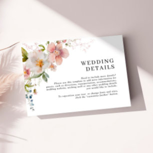 Rustic Retro Watercolor Wildflower Wedding Details Enclosure Card