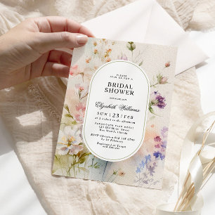 Rustic Retro Watercolor Wildflowers Bridal Shower Invitation