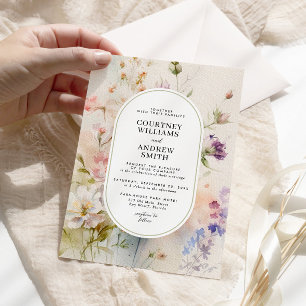 Rustic Retro Watercolor Wildflowers Wedding Invitation