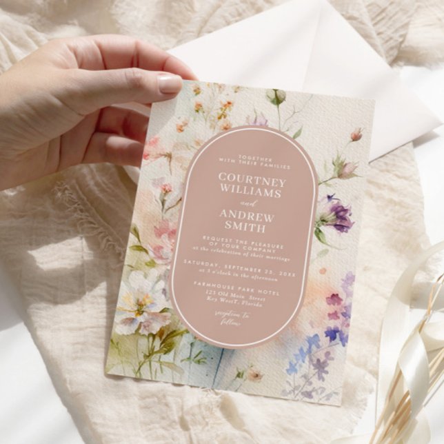 Rustic Retro Watercolor Wildflowers Wedding Invitation (Creator Uploaded)