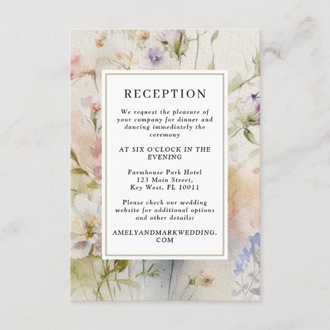 Rustic Retro Wildflower Wedding Reception Enclosure Card (Front)