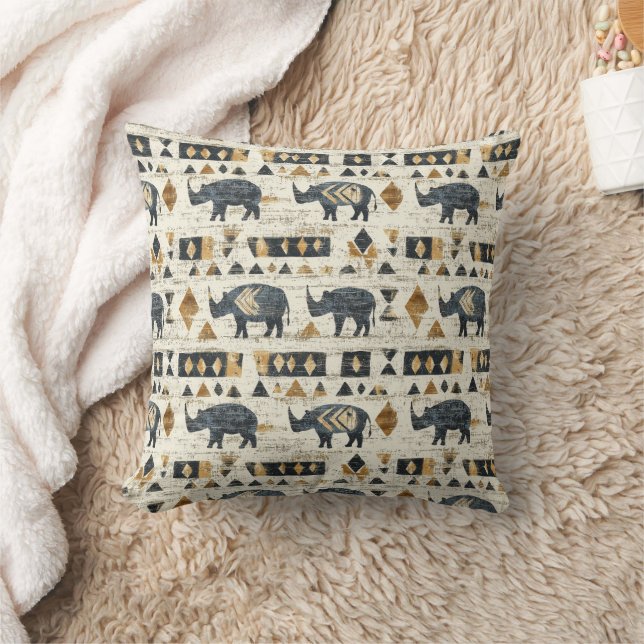 Rustic Rhino Tribal Pattern (1) Cushion (Blanket)