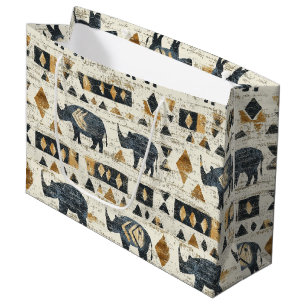 Rustic Rhino Tribal Pattern (1) Large Gift Bag