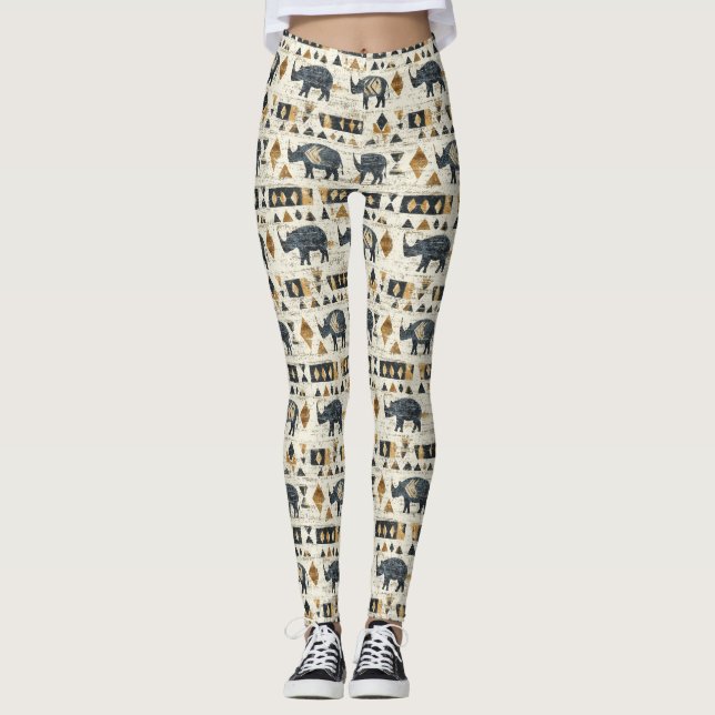 Rustic Rhino Tribal Pattern (1) Leggings (Front)