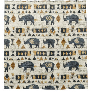 Rustic Rhino Tribal Pattern (1) Shower Curtain