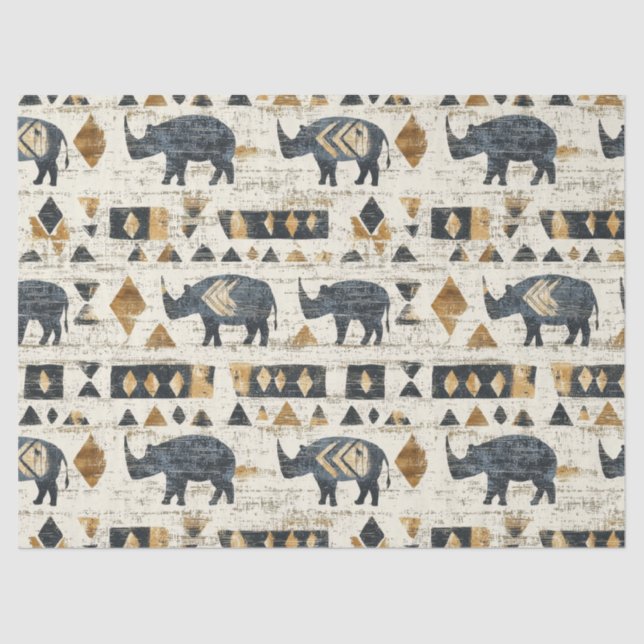 Rustic Rhino Tribal Pattern (1) Tissue Paper (Front)