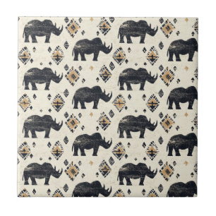 Rustic Rhino Tribal Pattern (2) Ceramic Tile