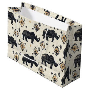 Rustic Rhino Tribal Pattern (2) Large Gift Bag