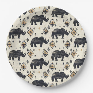 Rustic Rhino Tribal Pattern (2) Paper Plate