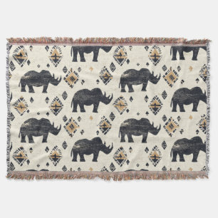 Rustic Rhino Tribal Pattern (2) Throw Blanket