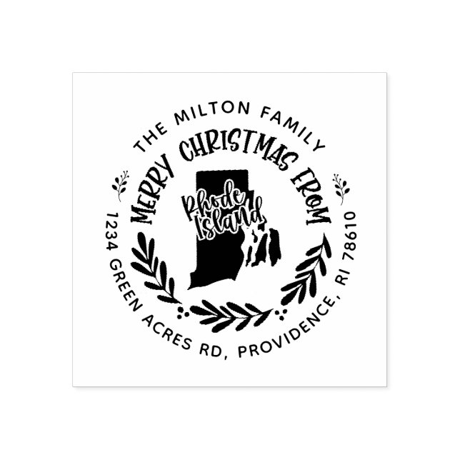 rustic rhode island merry christmas return address rubber stamp (Imprint)